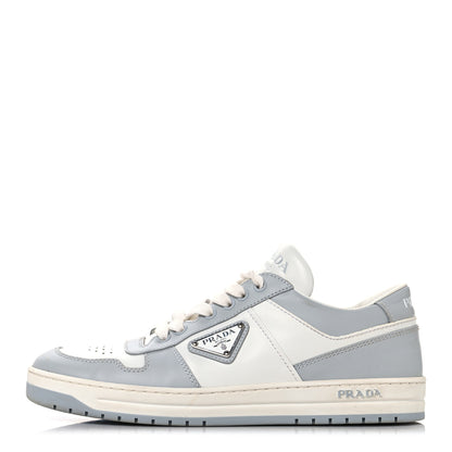 Prada Vitello Sport Spazzolato Rois Triangle Logo Womens Downtown Low Top 30mm Sneakers 40 White Fiordaliso 1 of 9