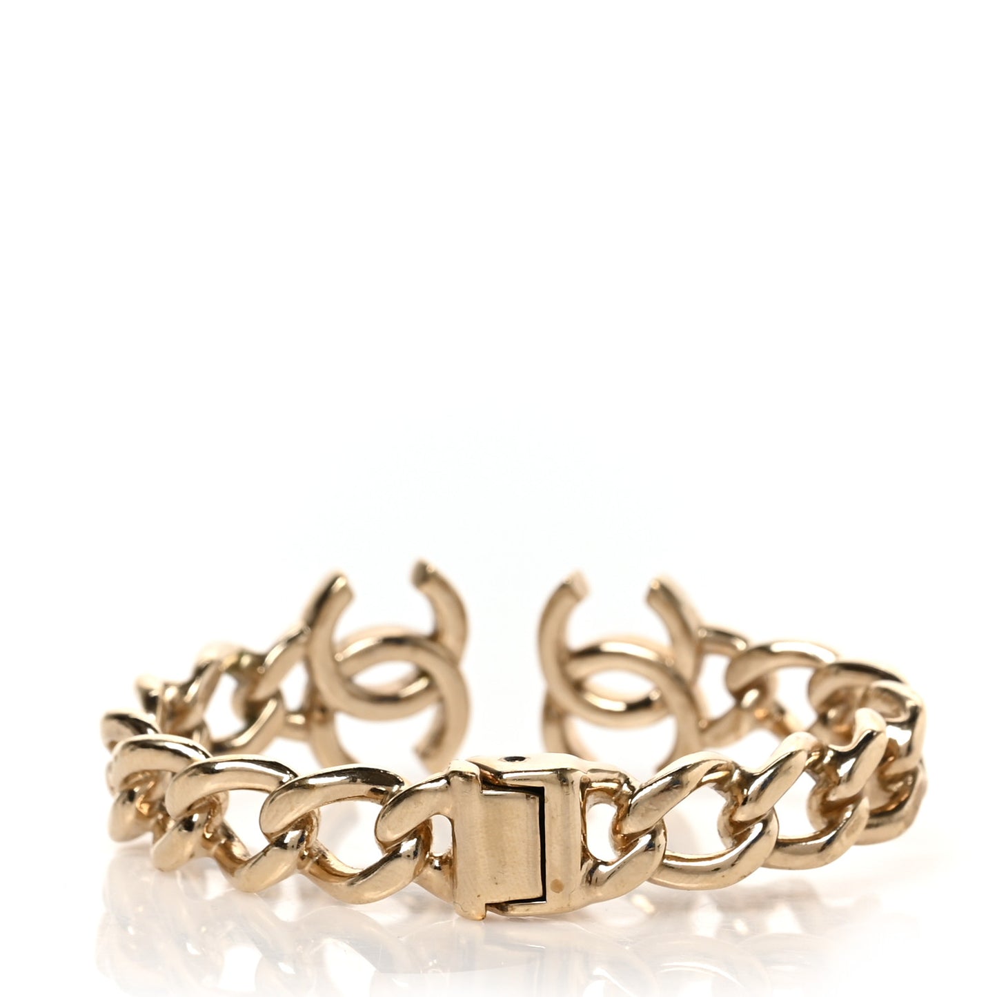 Metal CC Chain Link Cuff Bracelet Gold