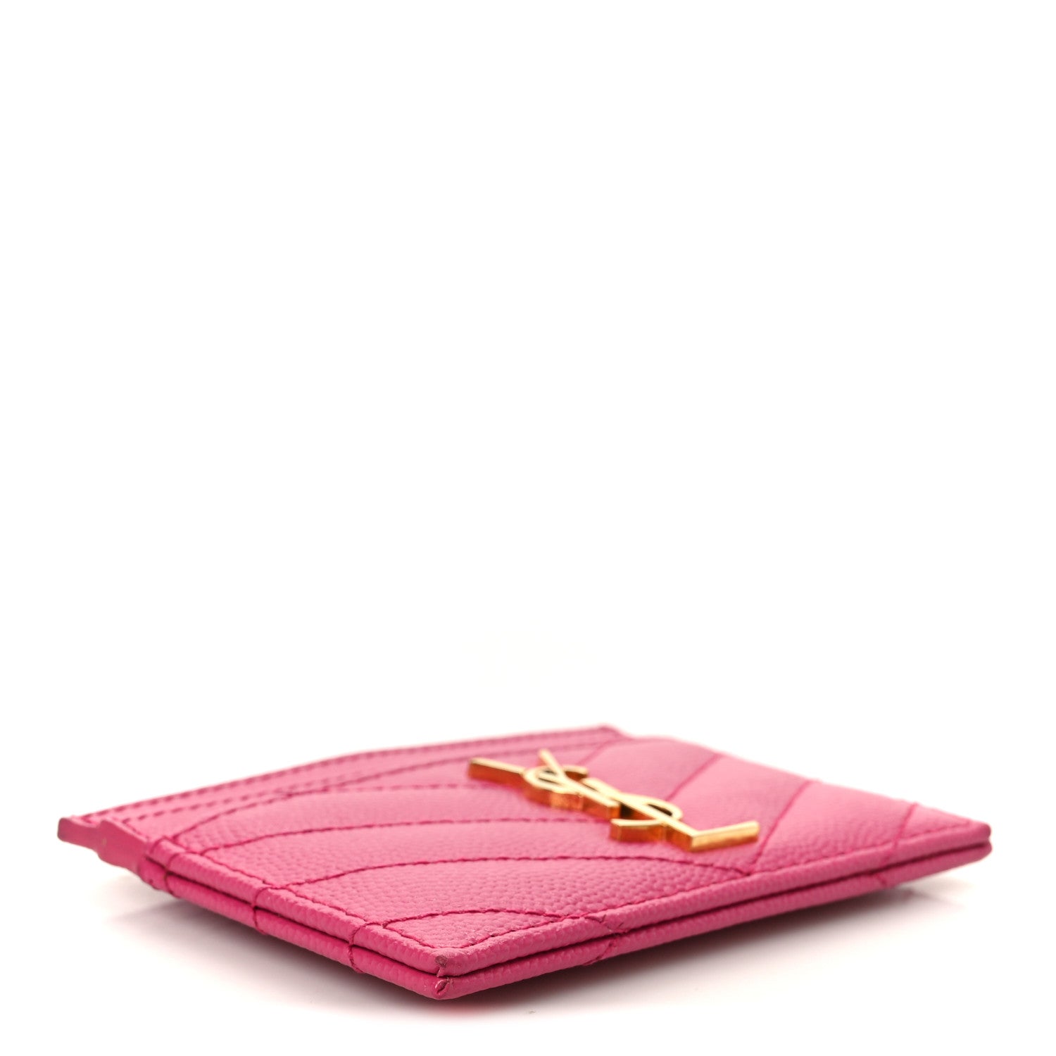 Saint Laurent Grain De Poudre Matelasse Chevron Monogram Credit Card Case Fresh Fuxia 4 of 9