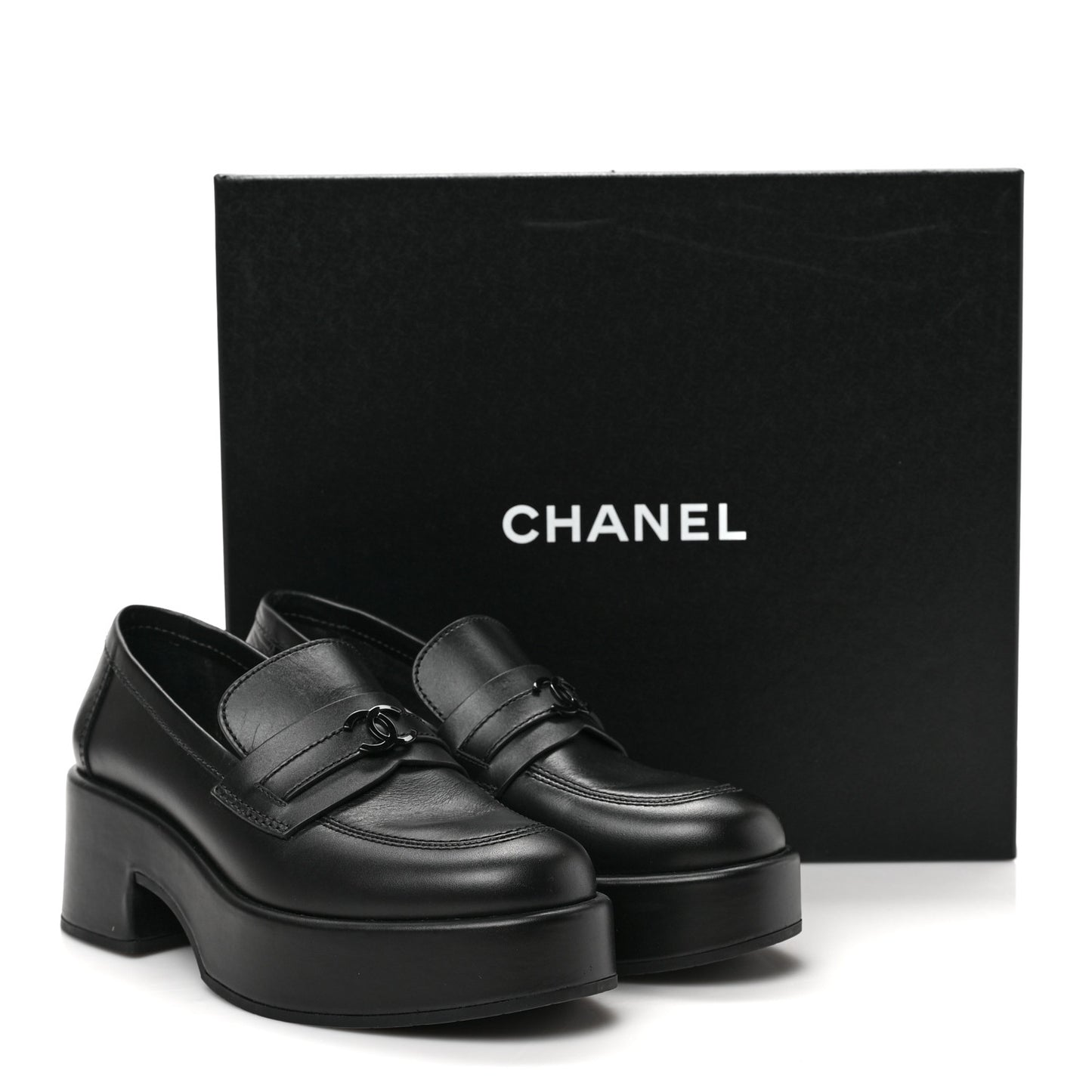 Calfskin CC Platform Loafers 38 Black
