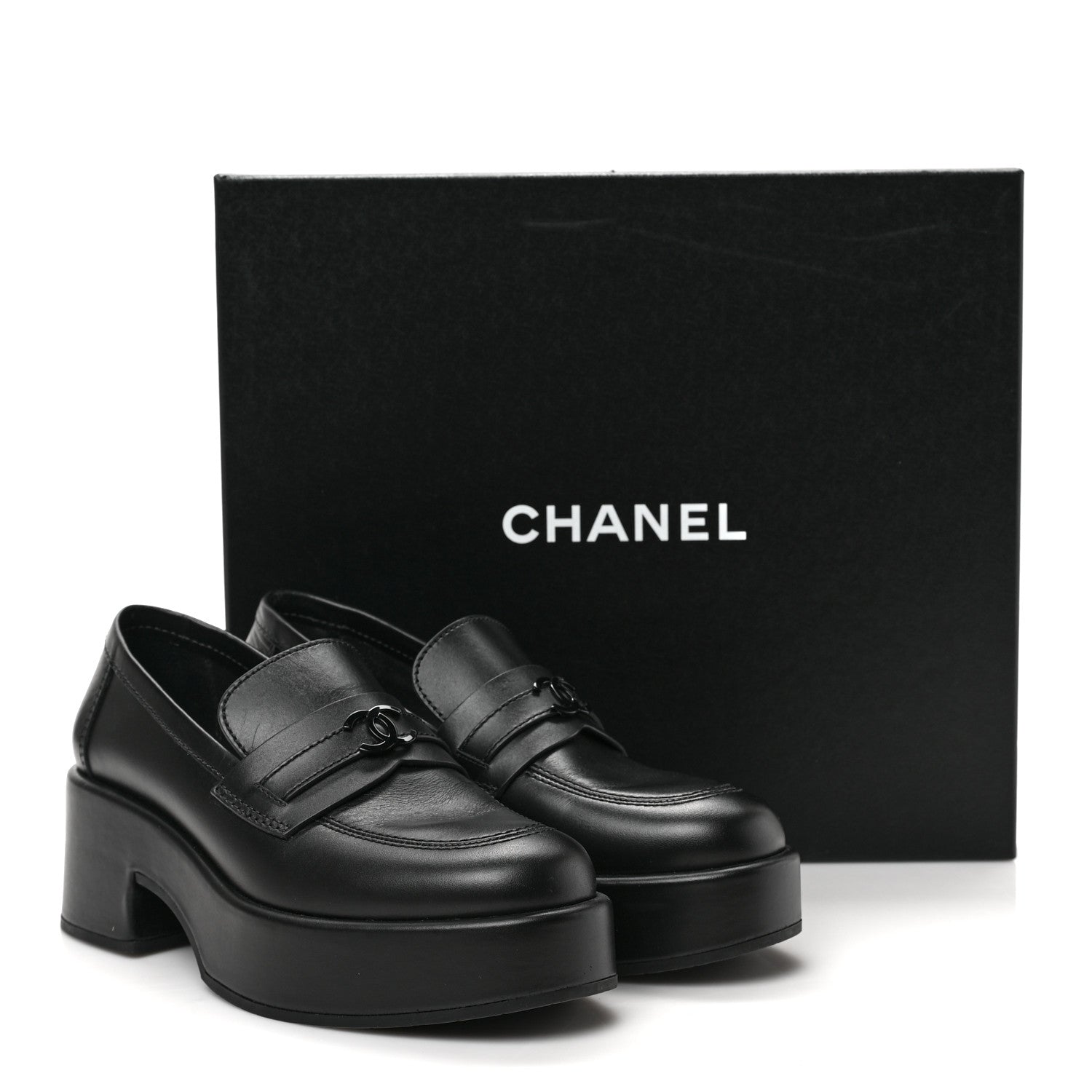 Chanel Calfskin CC Platform Loafers 38 Black 8 of 8