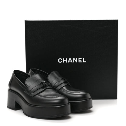 Chanel Calfskin CC Platform Loafers 38 Black 8 of 8