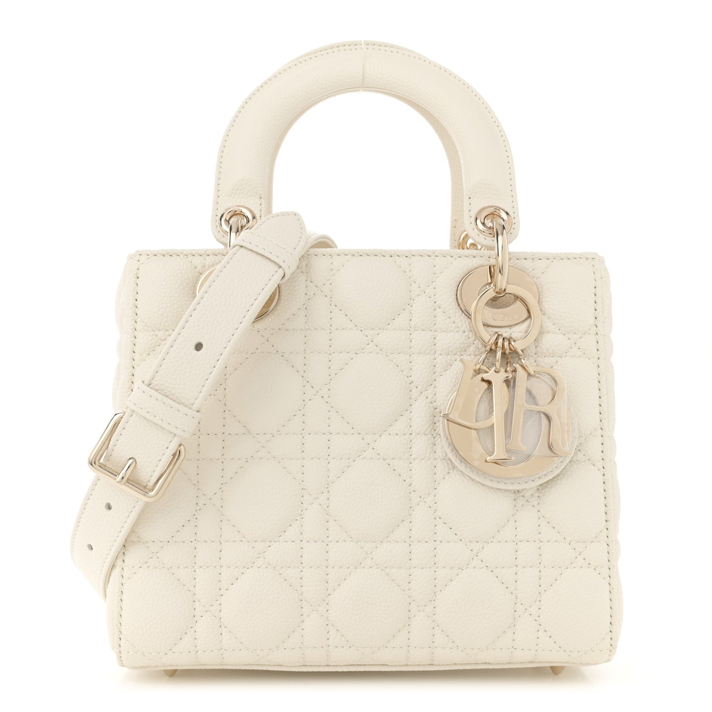 Grained Calfskin Cannage Small Lady Dior Latte
