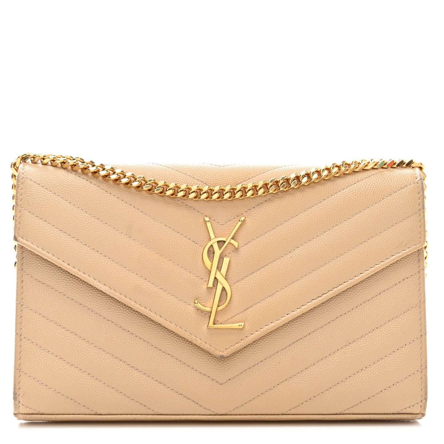 Grain De Poudre Matelasse Chevron Monogram Chain Wallet Nude Powder