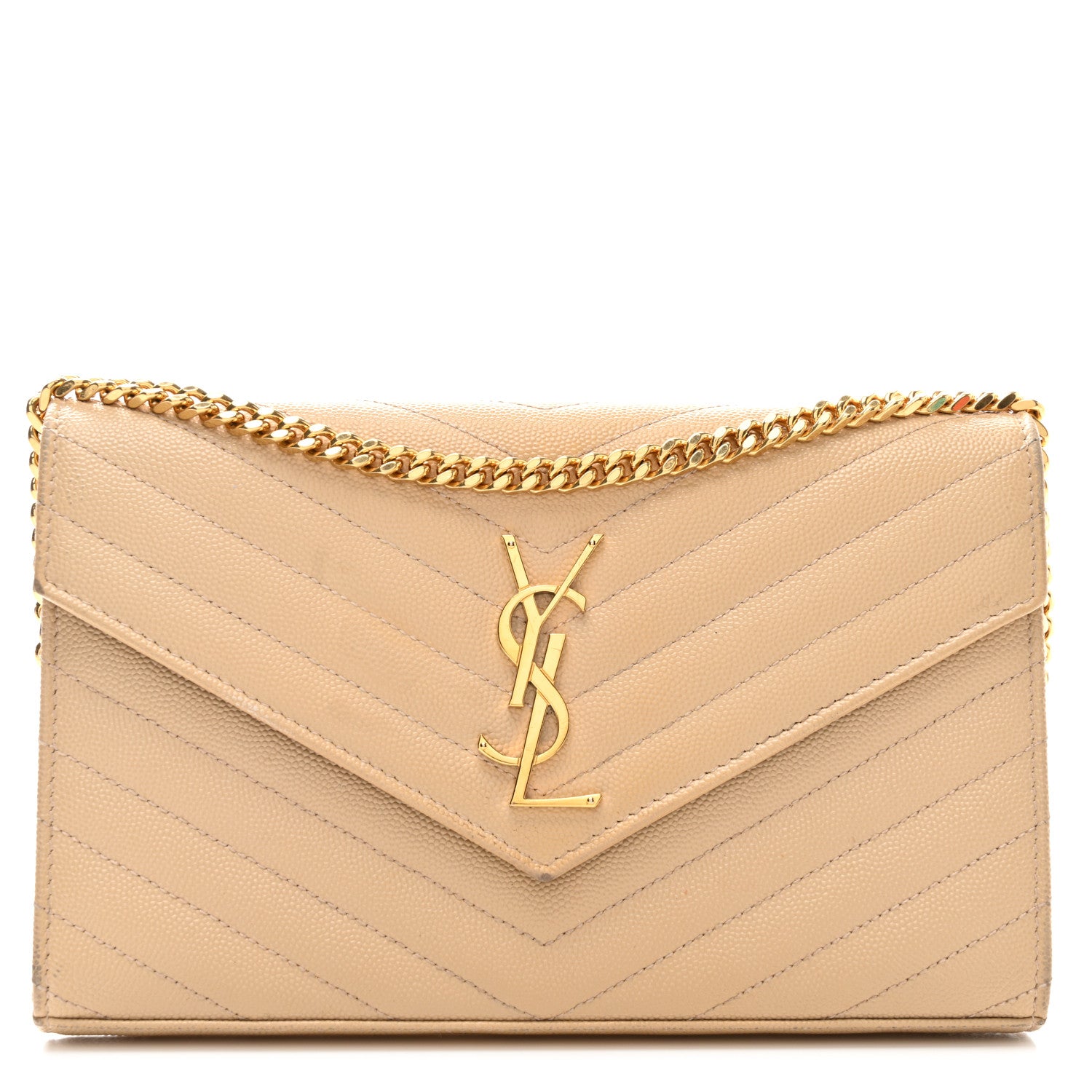 Saint Laurent Grain De Poudre Matelasse Chevron Monogram Chain Wallet Nude Powder 1 of 10