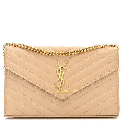 Saint Laurent Grain De Poudre Matelasse Chevron Monogram Chain Wallet Nude Powder 1 of 10