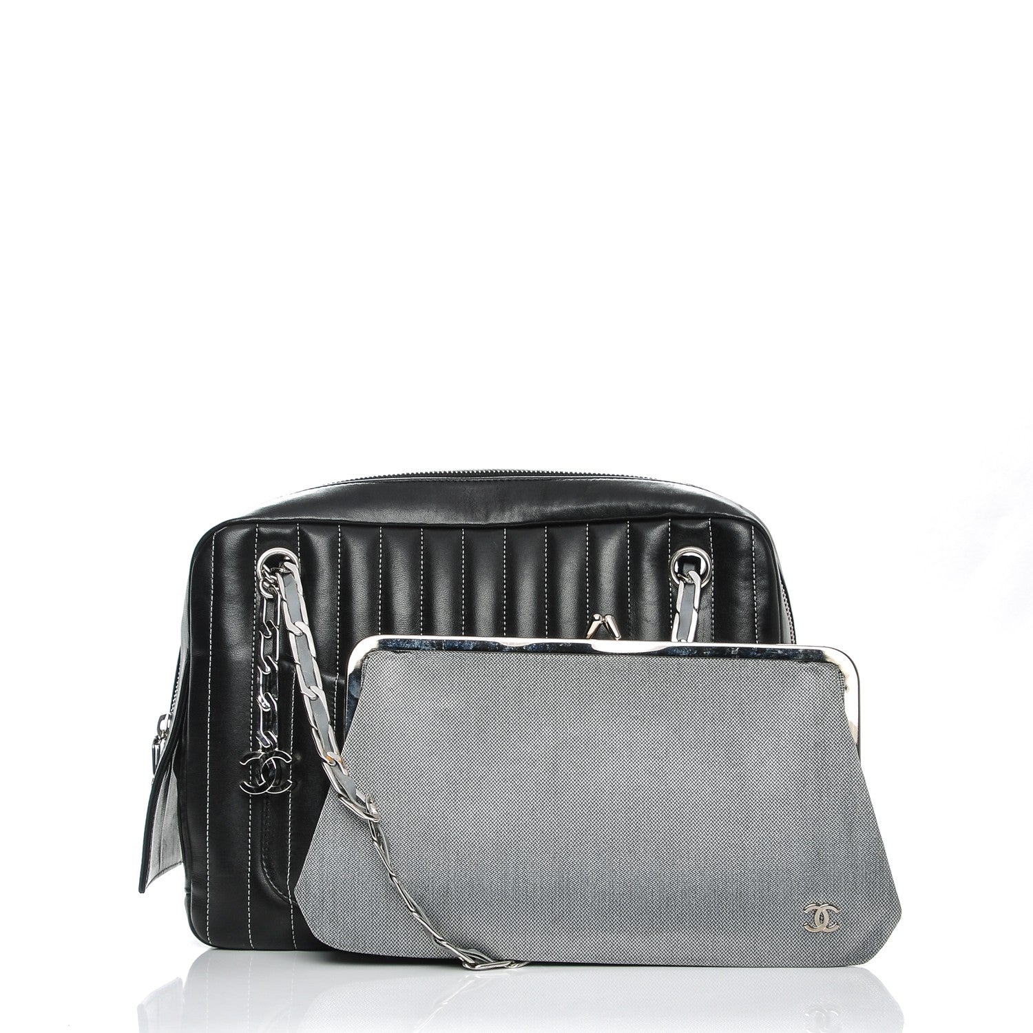 Chanel Lambskin Vertical Quilted Mademoiselle Small Camera Case Black 5 of 14