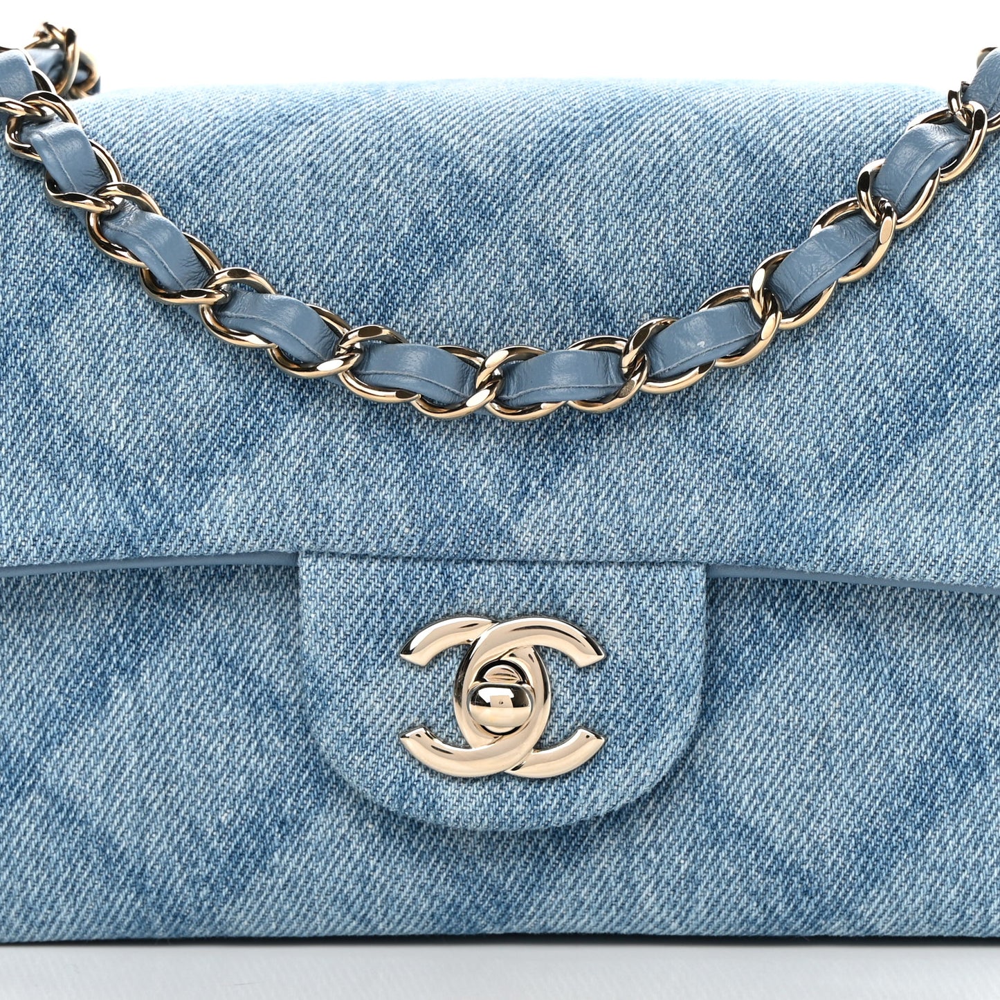 Denim Quilt Print Mini Rectangular Flap Light Blue