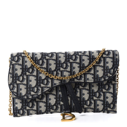 Christian Dior Oblique Saddle Chain Long Wallet Blue 1 of 12