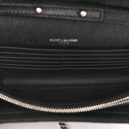 Saint Laurent Grain De Poudre Matelasse Chevron Monogram Chain Wallet Black 5 of 9
