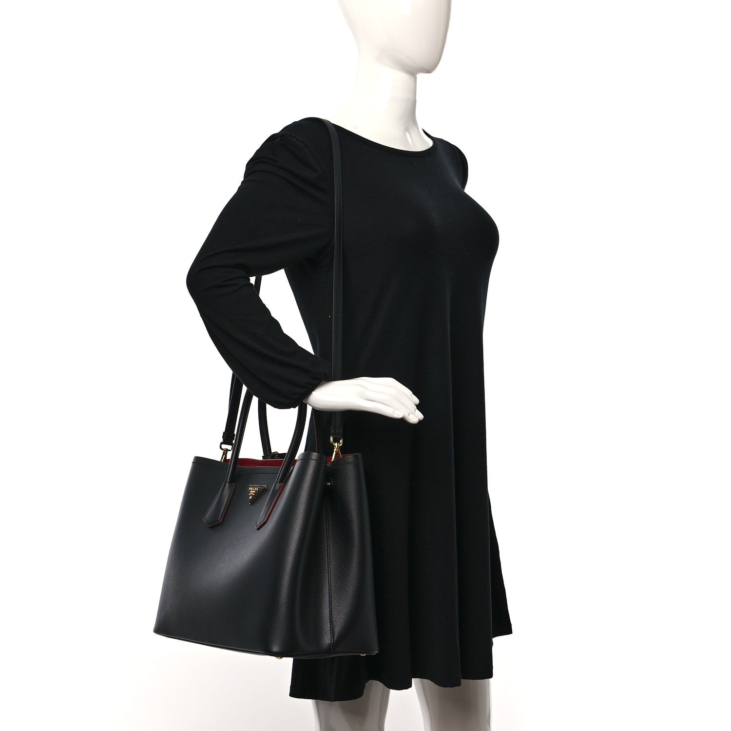 Prada Saffiano Cuir Medium Double Bag Black Fuoco 3 of 9