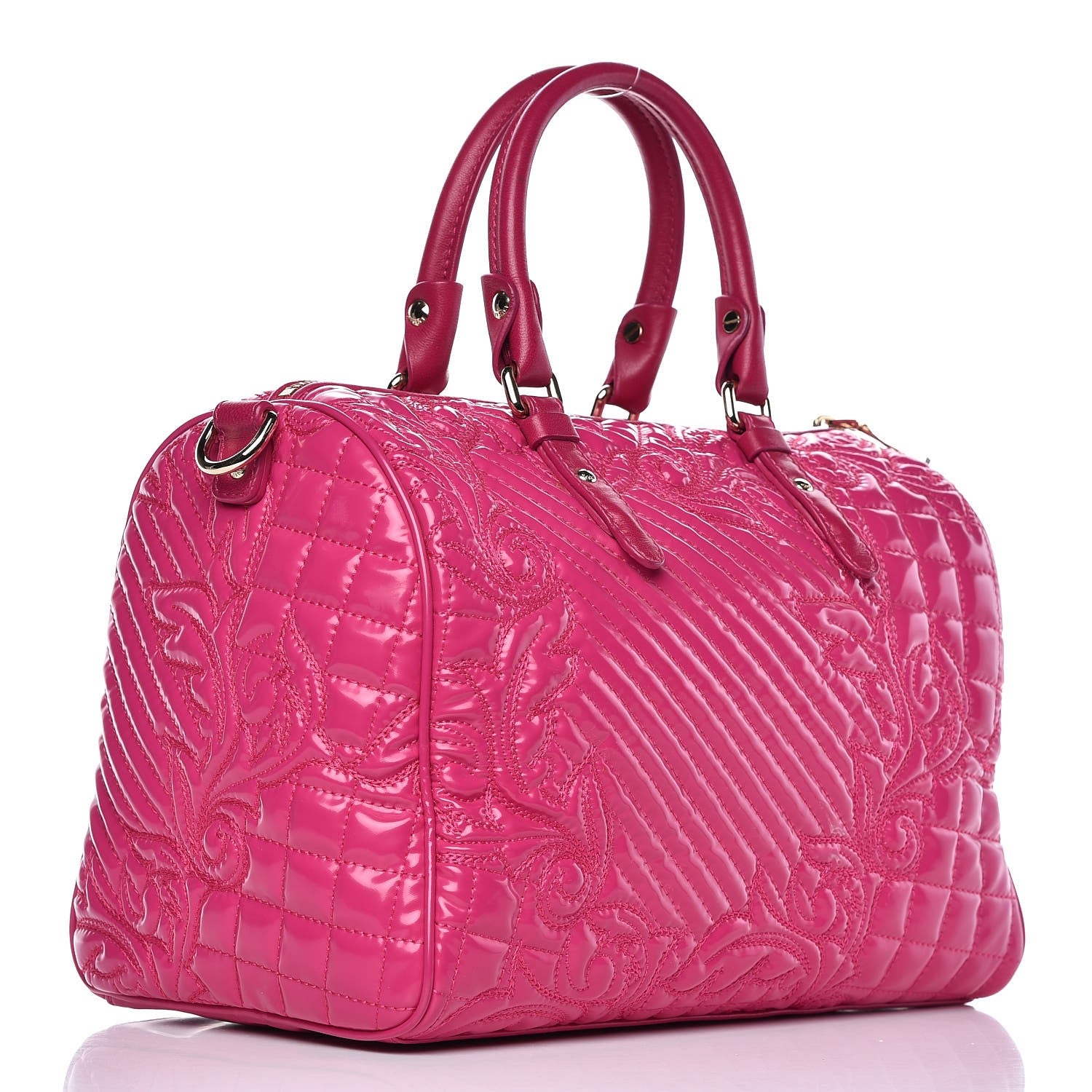 Versace Patent Barocco Quilted Vanitas Bowling Bag Fuchsia 3 of 12