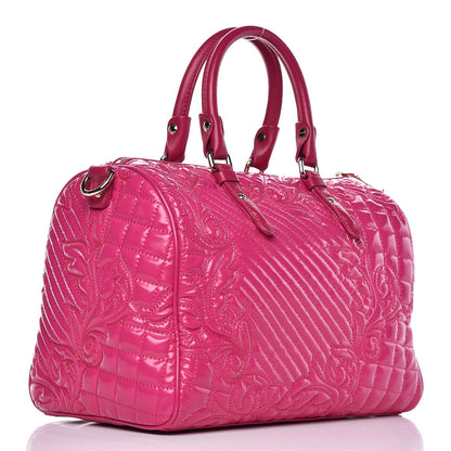 Versace Patent Barocco Quilted Vanitas Bowling Bag Fuchsia 3 of 12