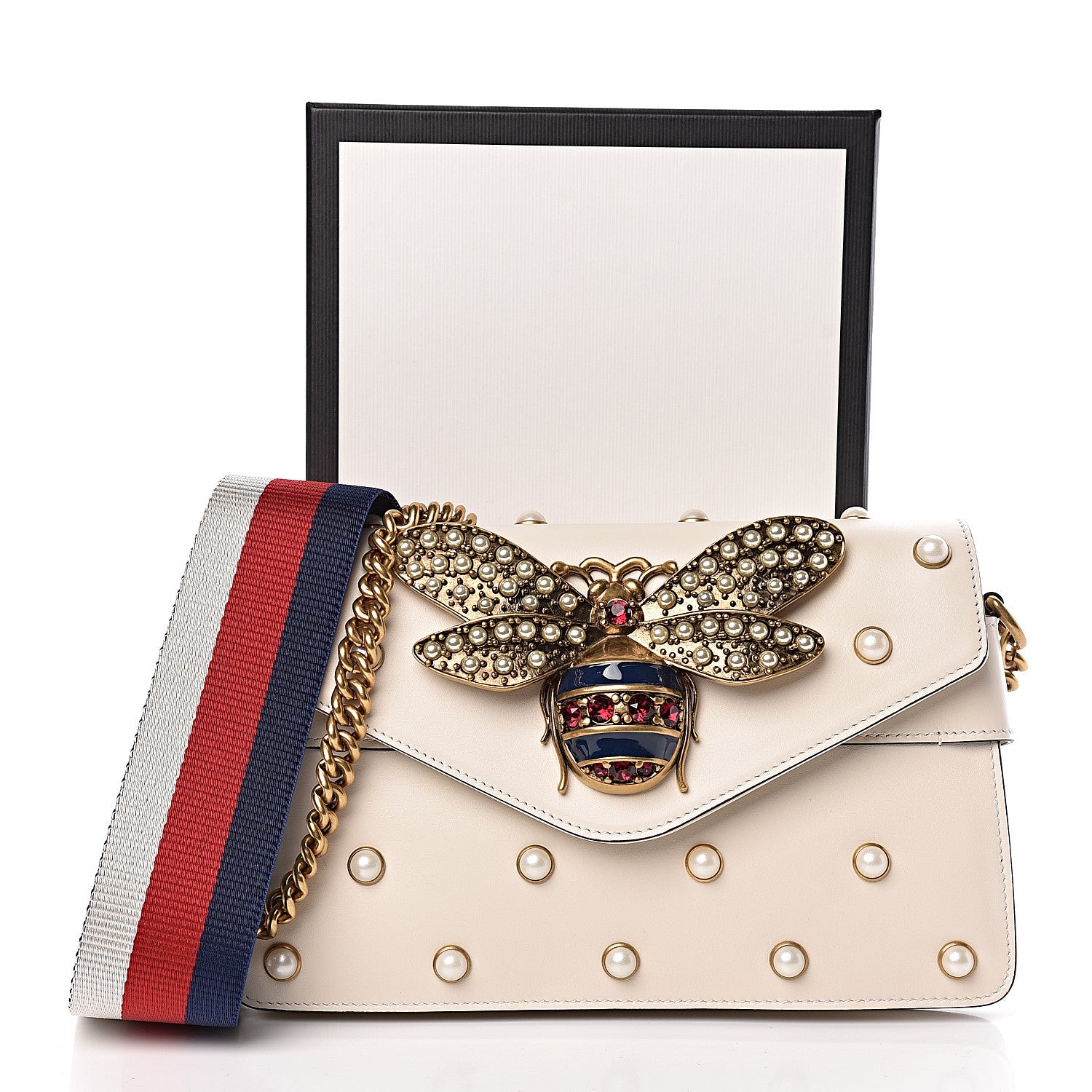 Gucci Nappa Pearl Studded Mini Queen Margaret Broadway Shoulder Bag Mystic White 10 of 10