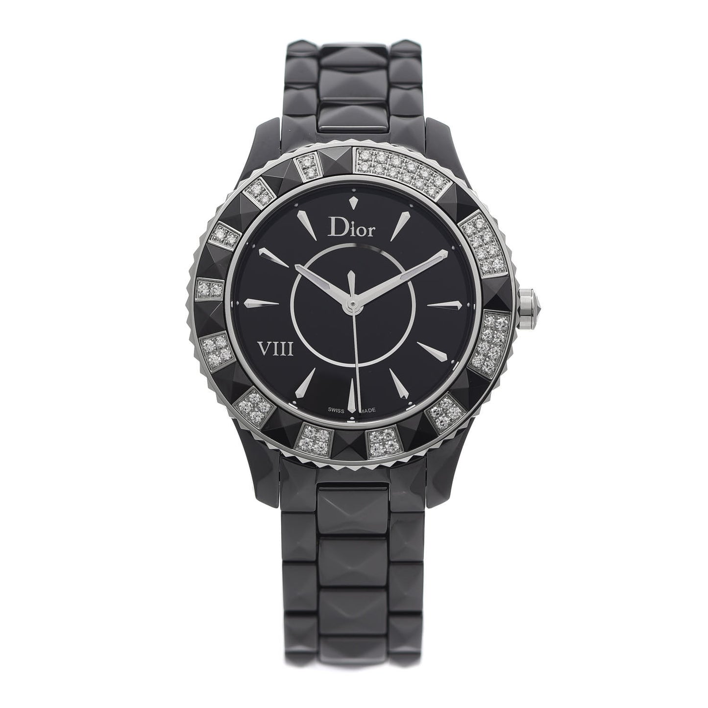 Stainless Steel Ceramic Diamond 38mm Dior VIII Quartz Watch Black