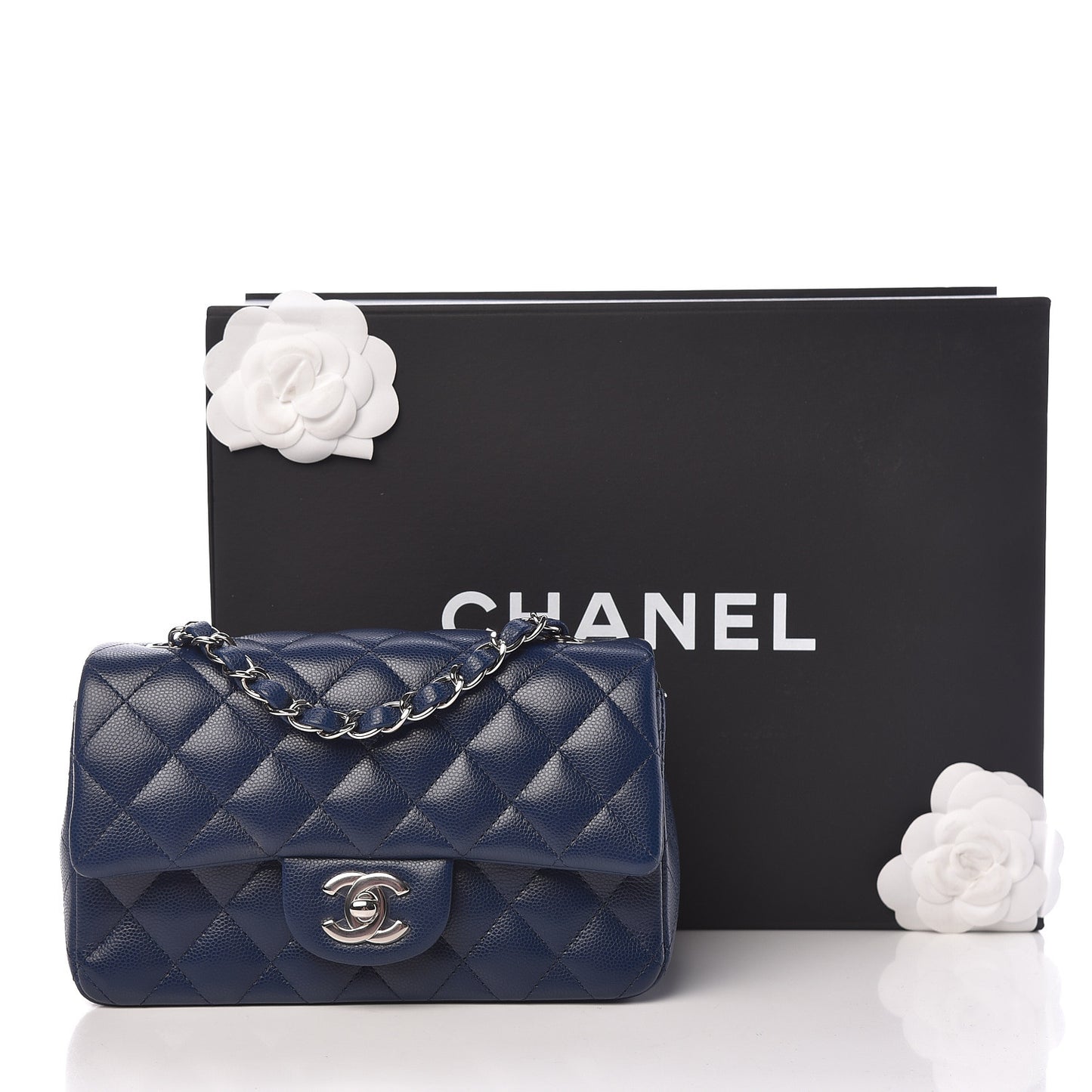 Caviar Quilted Mini Rectangular Flap Navy