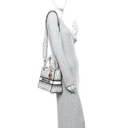 Christian Dior Canvas Embroidered Dioramour Je Vous Adore Medium Lady D-Lite  White Black Red 2 of 13