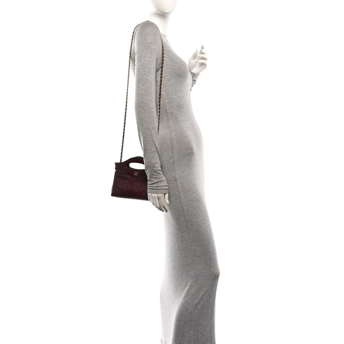 Lizard Embossed Calfskin Quilted Nano 31 Shopping Bag Burgundy