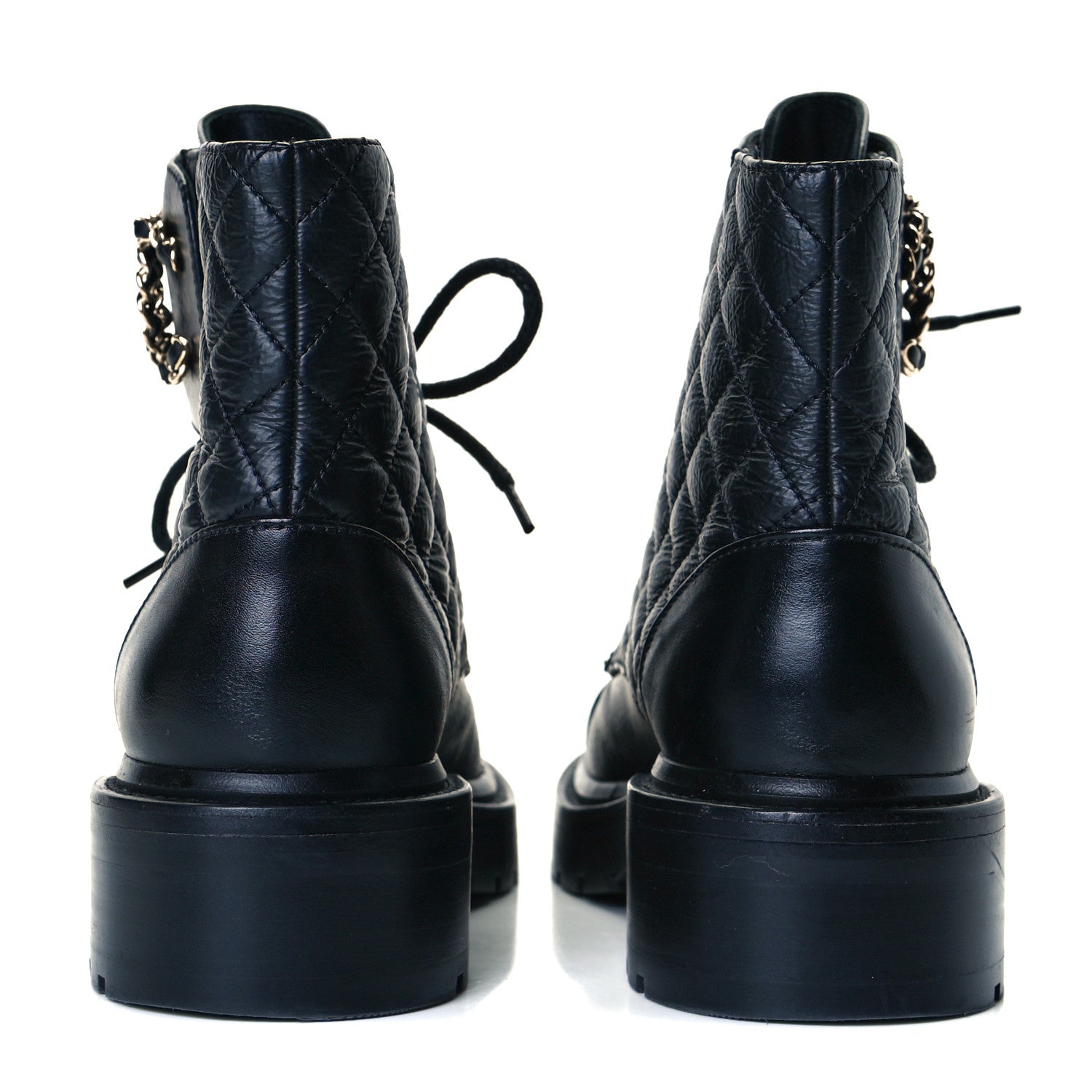 Chanel Shiny Goatskin Calfskin Quilted Lace Up Combat Boots 36.5 Black 5 of 9