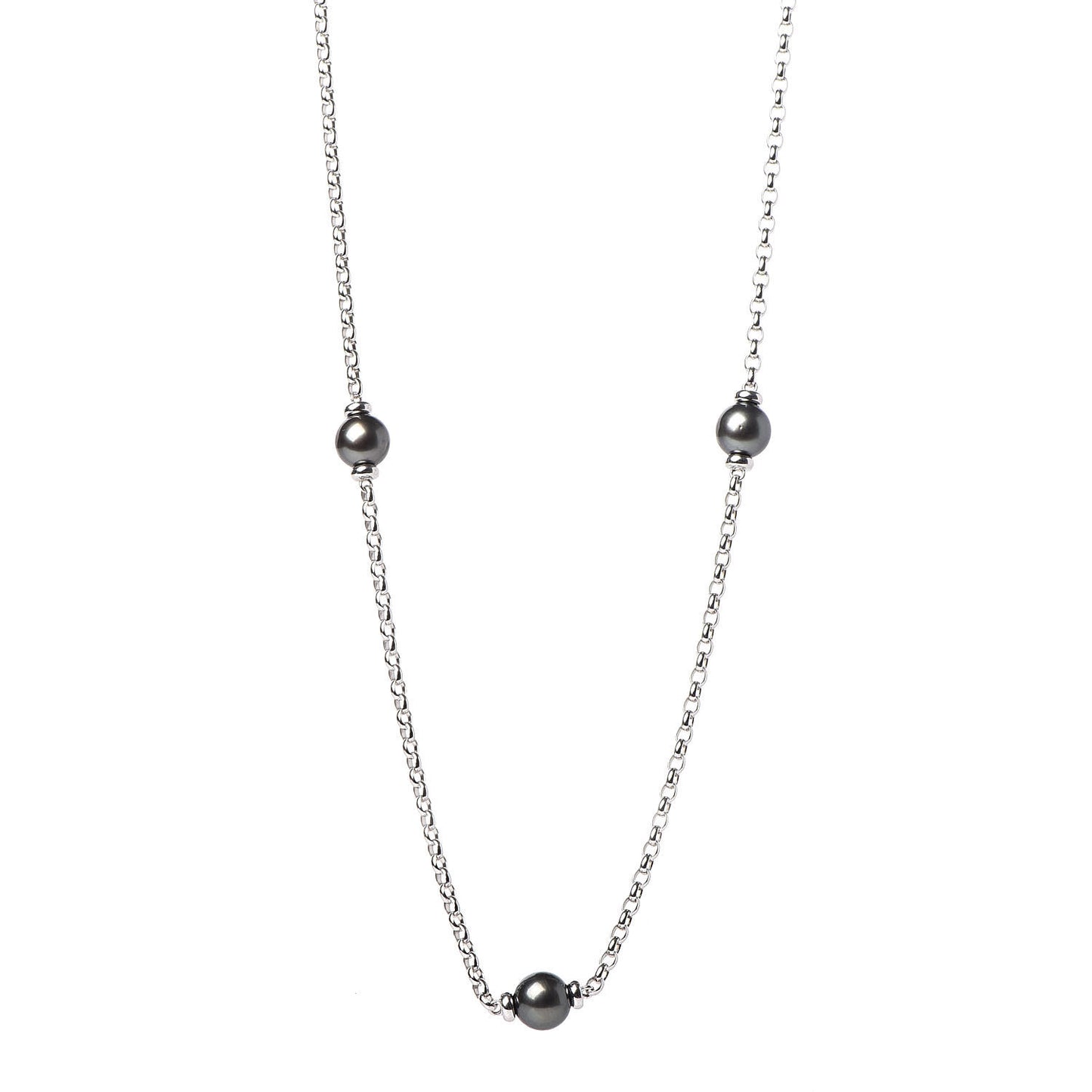 18K White Gold Black South Sea Pearl 8.5mm Station Necklace