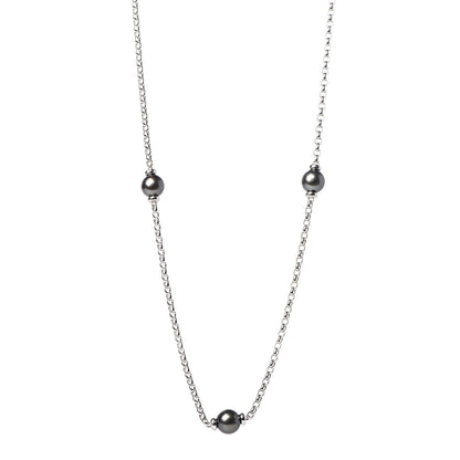 Mikimoto 18K White Gold Black South Sea Pearl 8.5mm Station Necklace 1 of 5