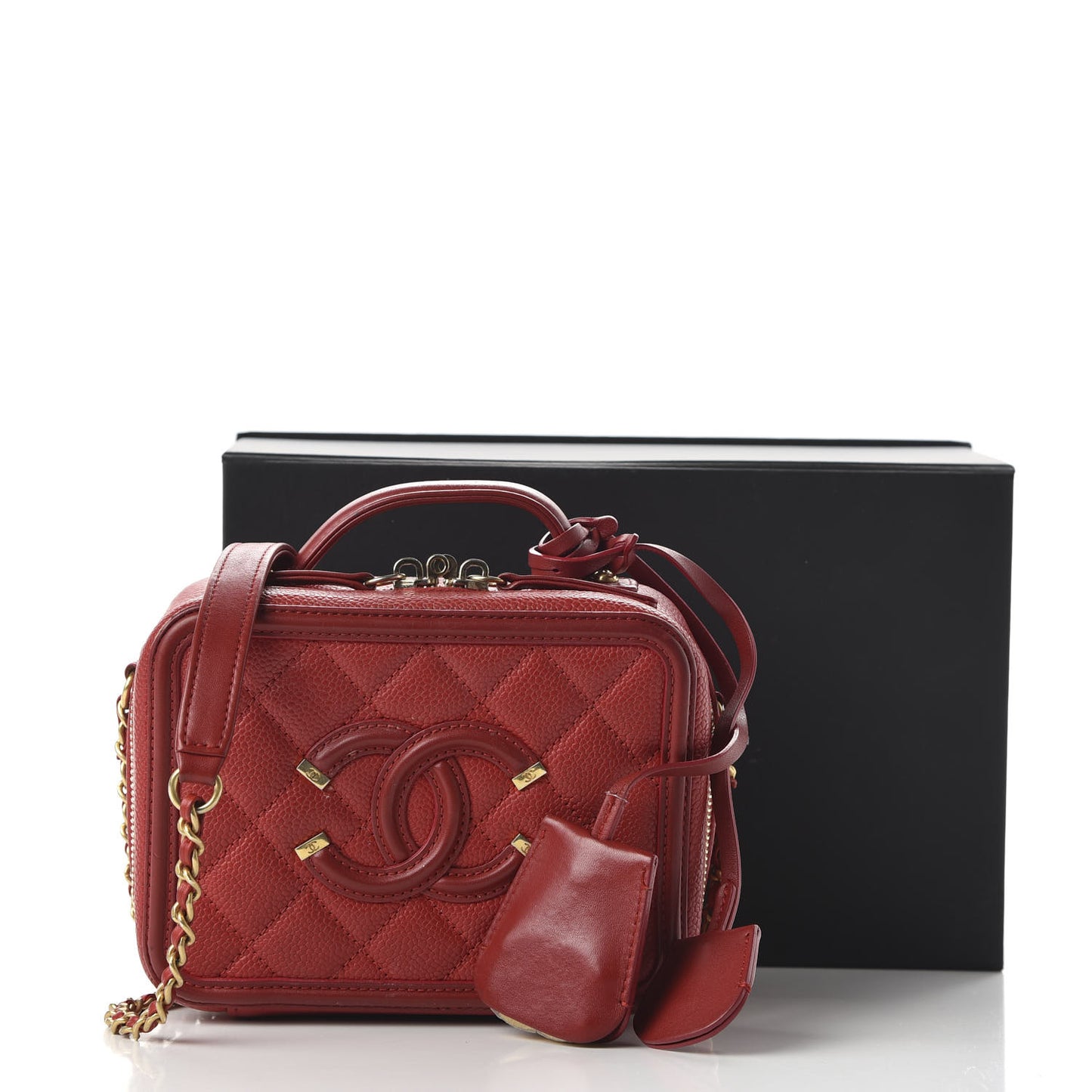 Caviar Quilted Small CC Filigree Vanity Case Red