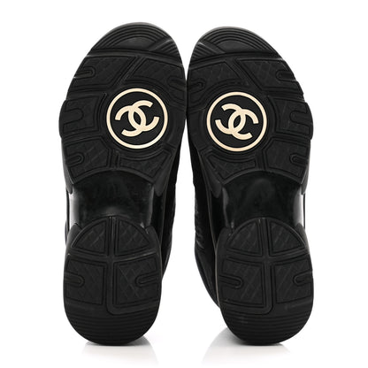 Chanel Fabric Calfskin Suede CC Sneakers 38 Black 5 of 10