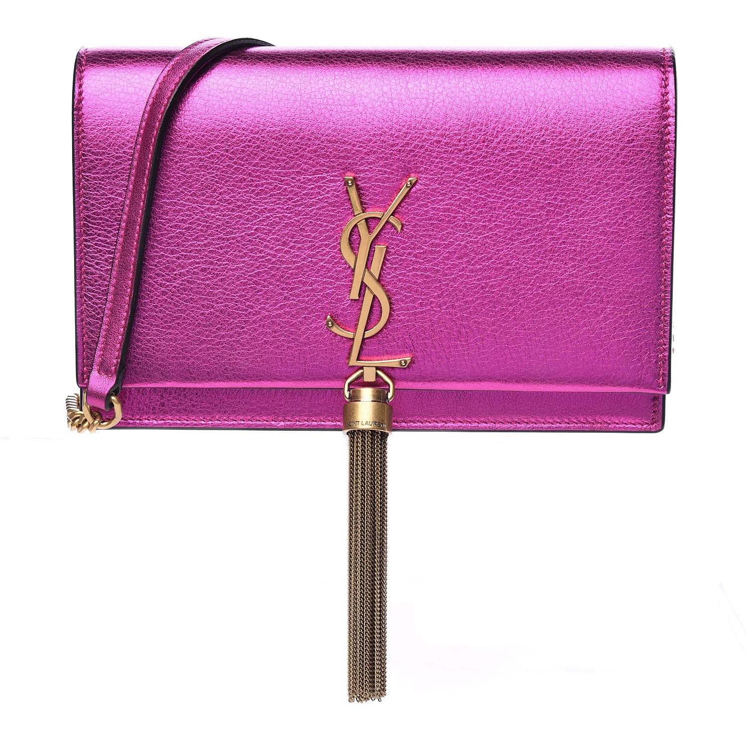 Saint Laurent Metallic Calfskin Classic Monogram Kate Tassel Chain Walle Fuchsia 1 of 14