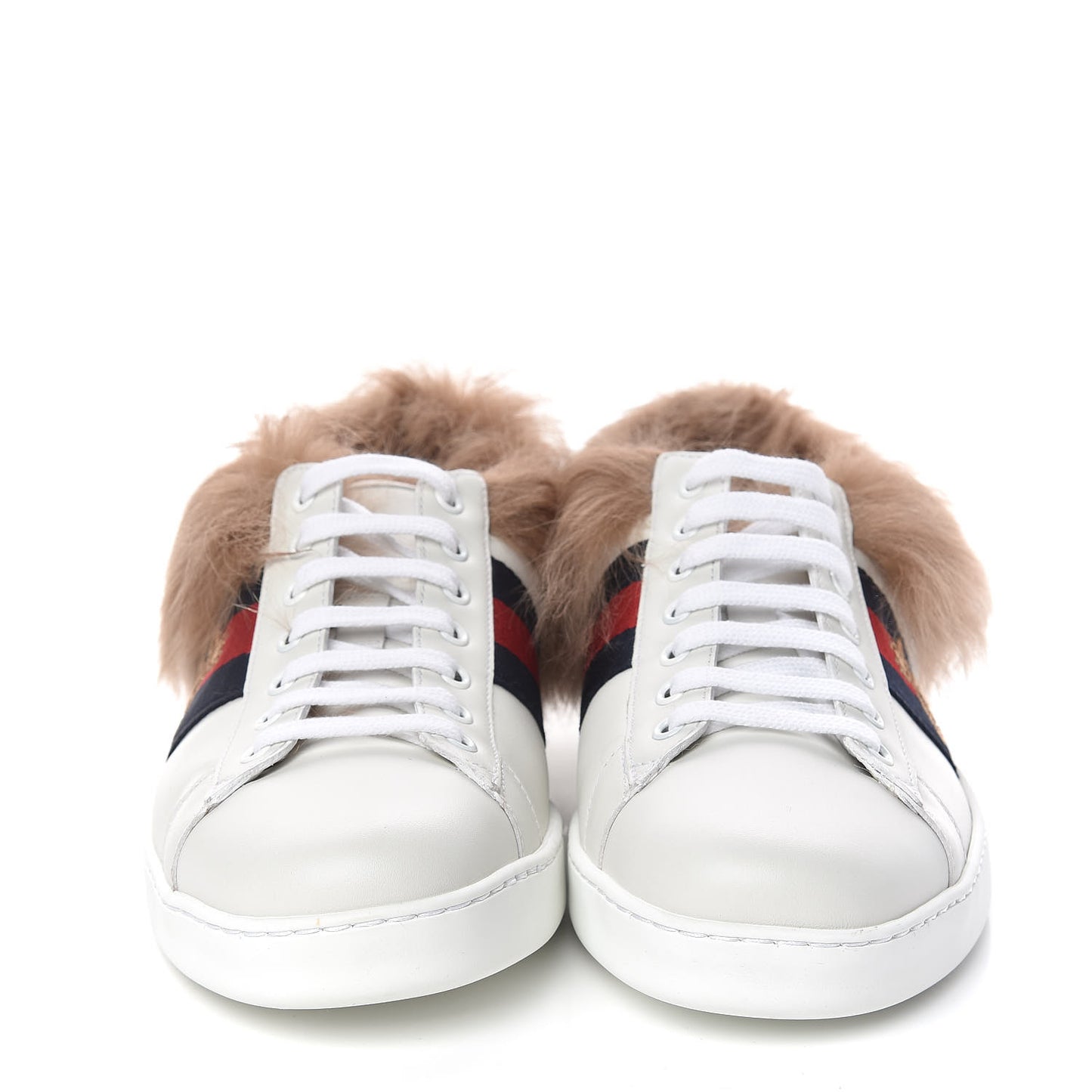 Calfskin Wool Web Bee Embroidered Mens Ace Sneakers 8 White