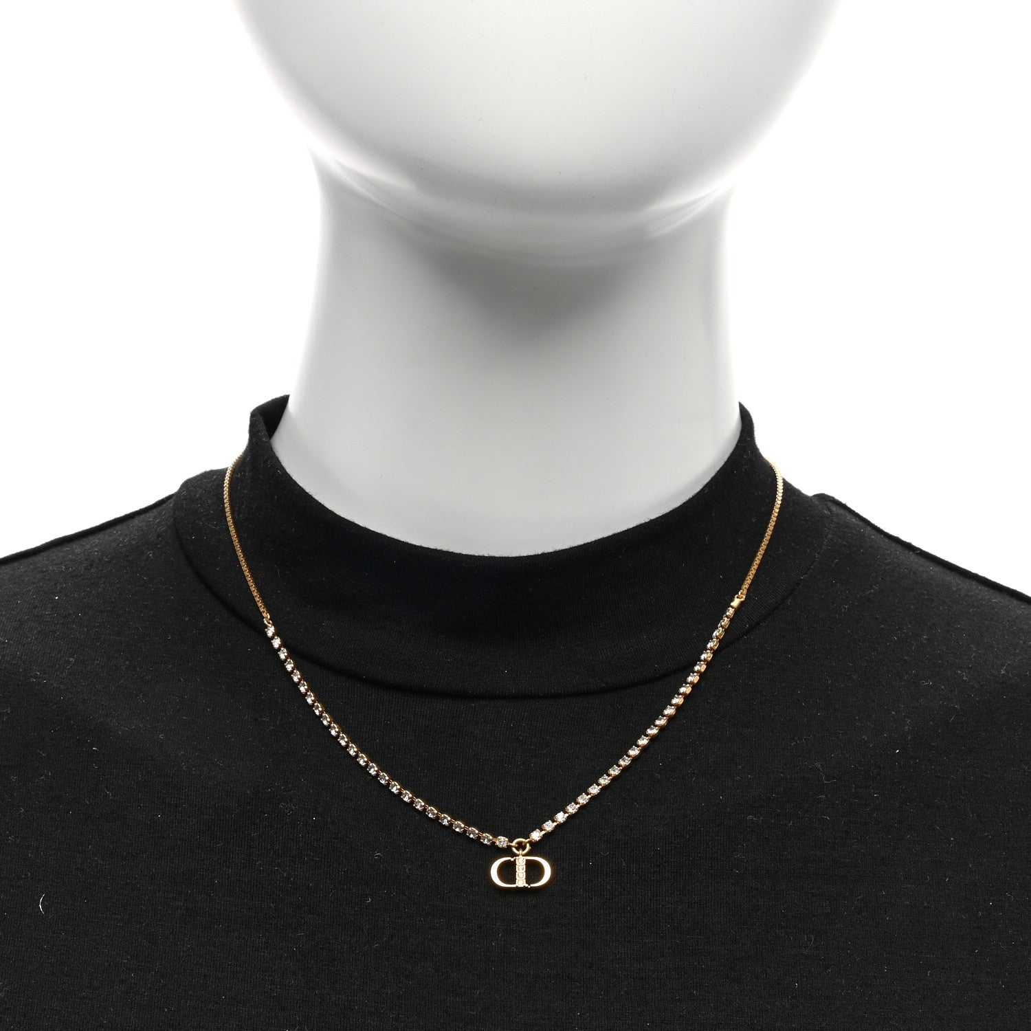 Christian Dior Metal Crystal Petite CD Necklace Gold 5 of 5