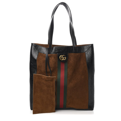Gucci Suede Patent Web Large Ophidia Vertical Shopping Tote Nocciola Black 1 of 10