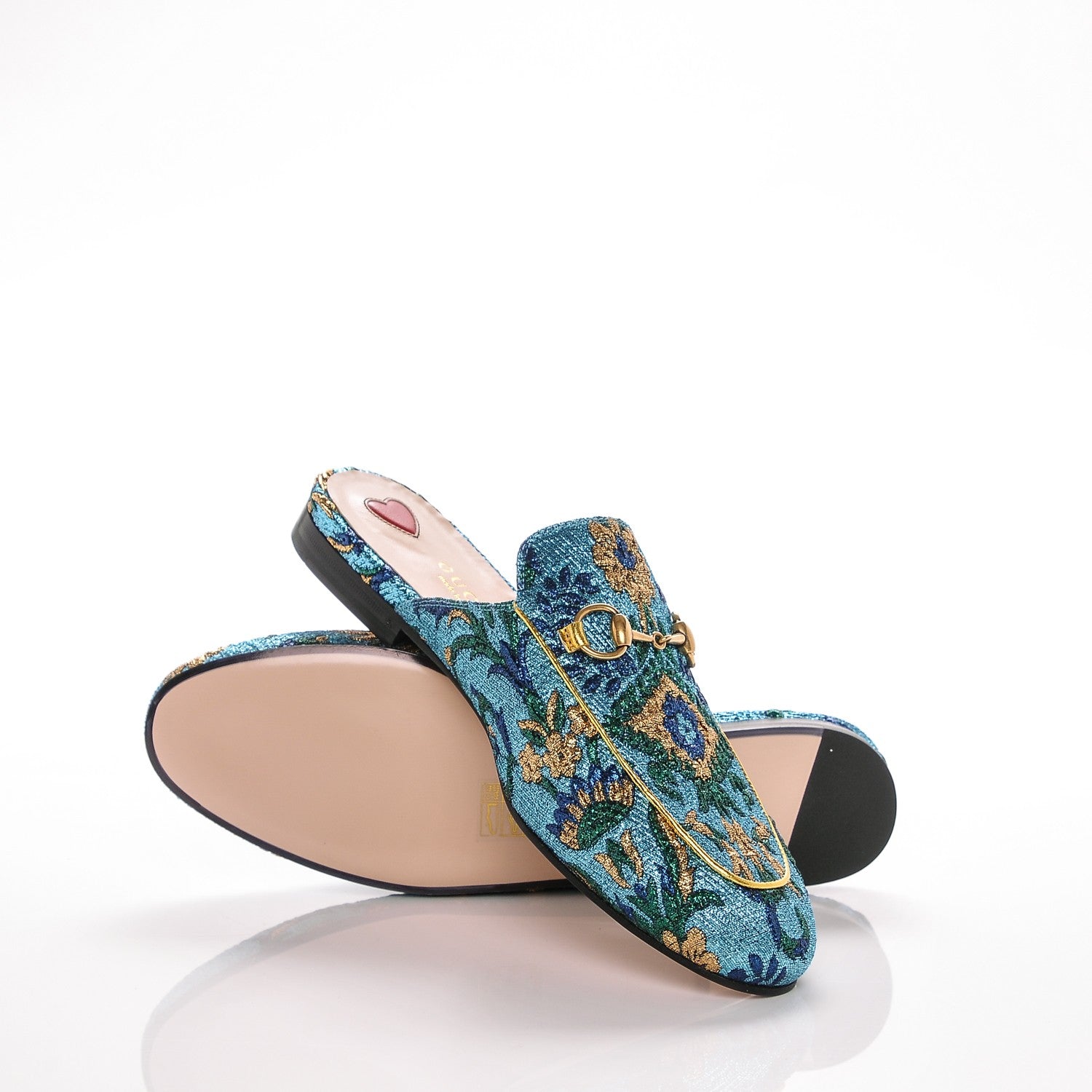 Gucci Iridescent Brocade Womens Princetown Slippers 36.5 Azure Multicolor Oro 4 of 8