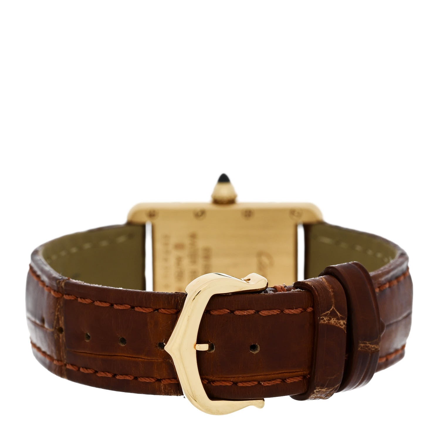 Cartier 18K Yellow Gold Alligator 22mm Tank Louis Quartz Watch Brown 3 of 5