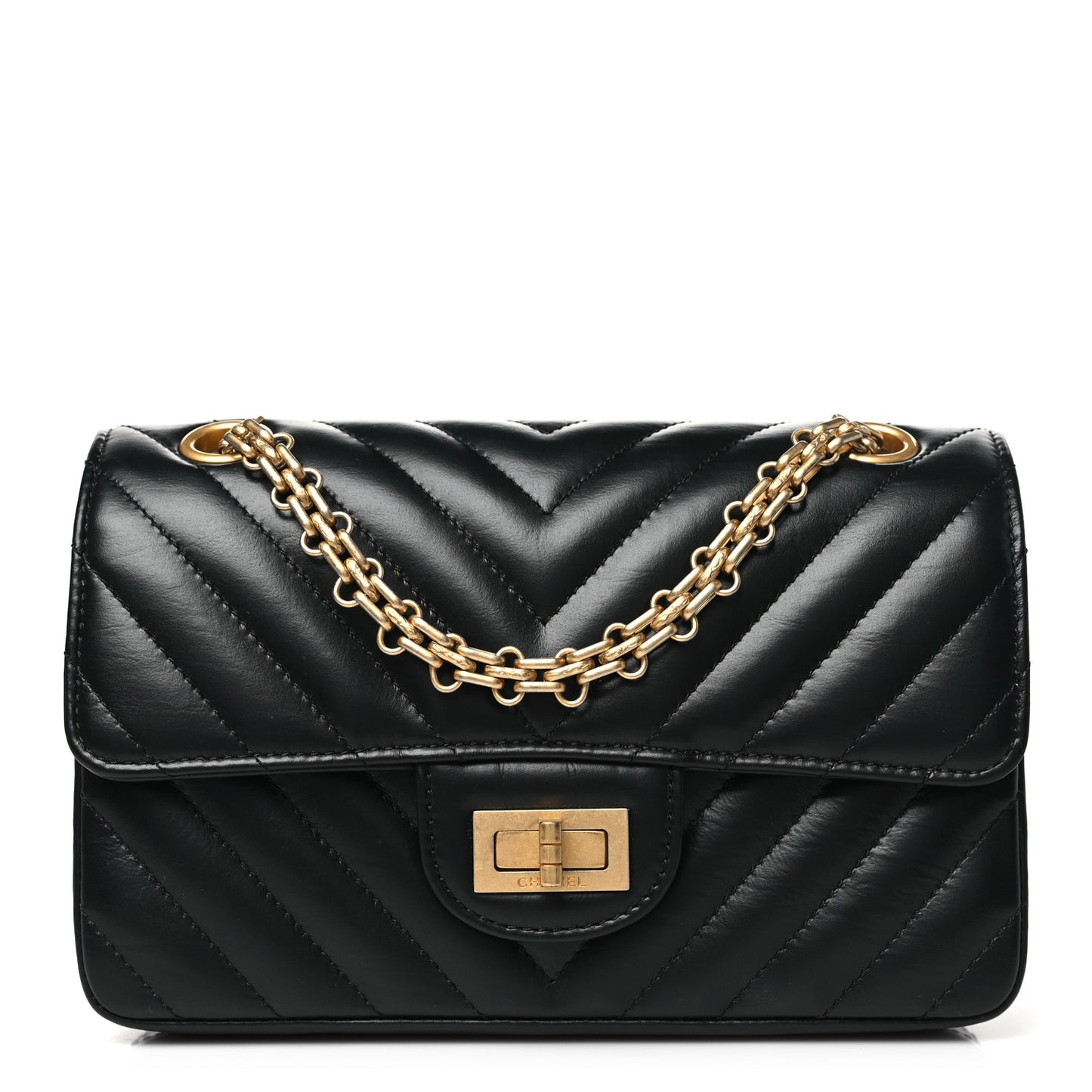 Aged Calfskin Chevron Quilted 2.55 Reissue Mini Flap Black