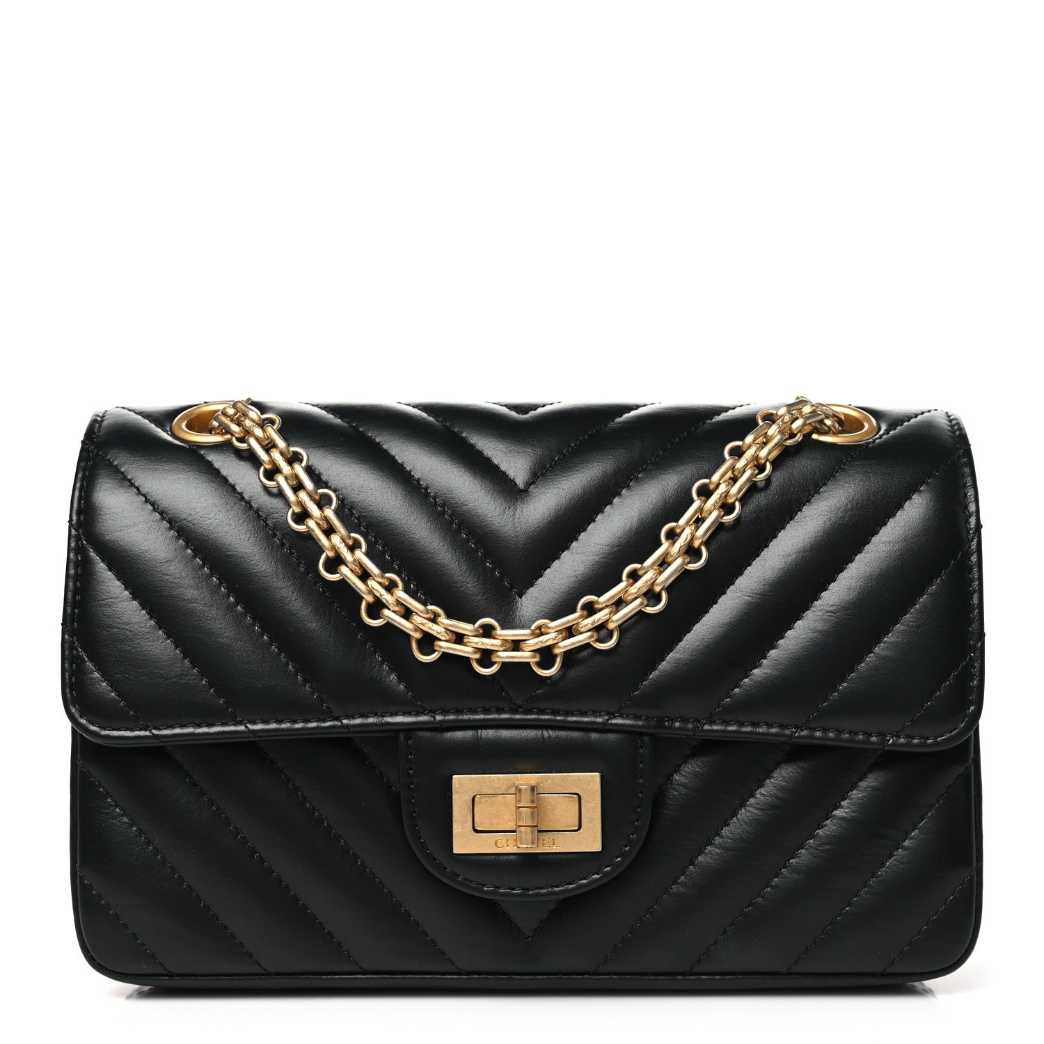 Chanel Aged Calfskin Chevron Quilted 2.55 Reissue Mini Flap Black 1 of 10