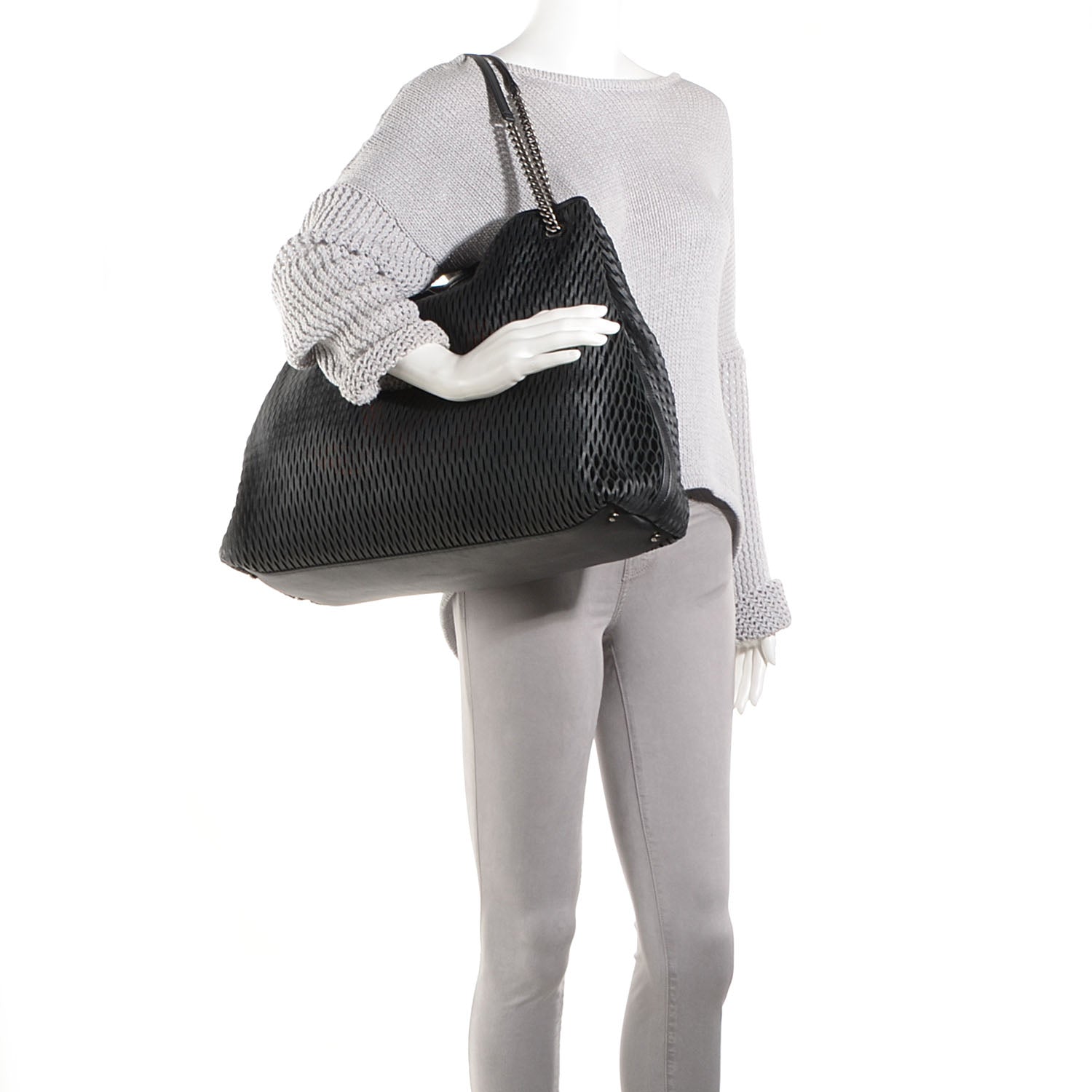 Chanel Calfskin Laser Cut Perforated CC Tote Black 2 of 7