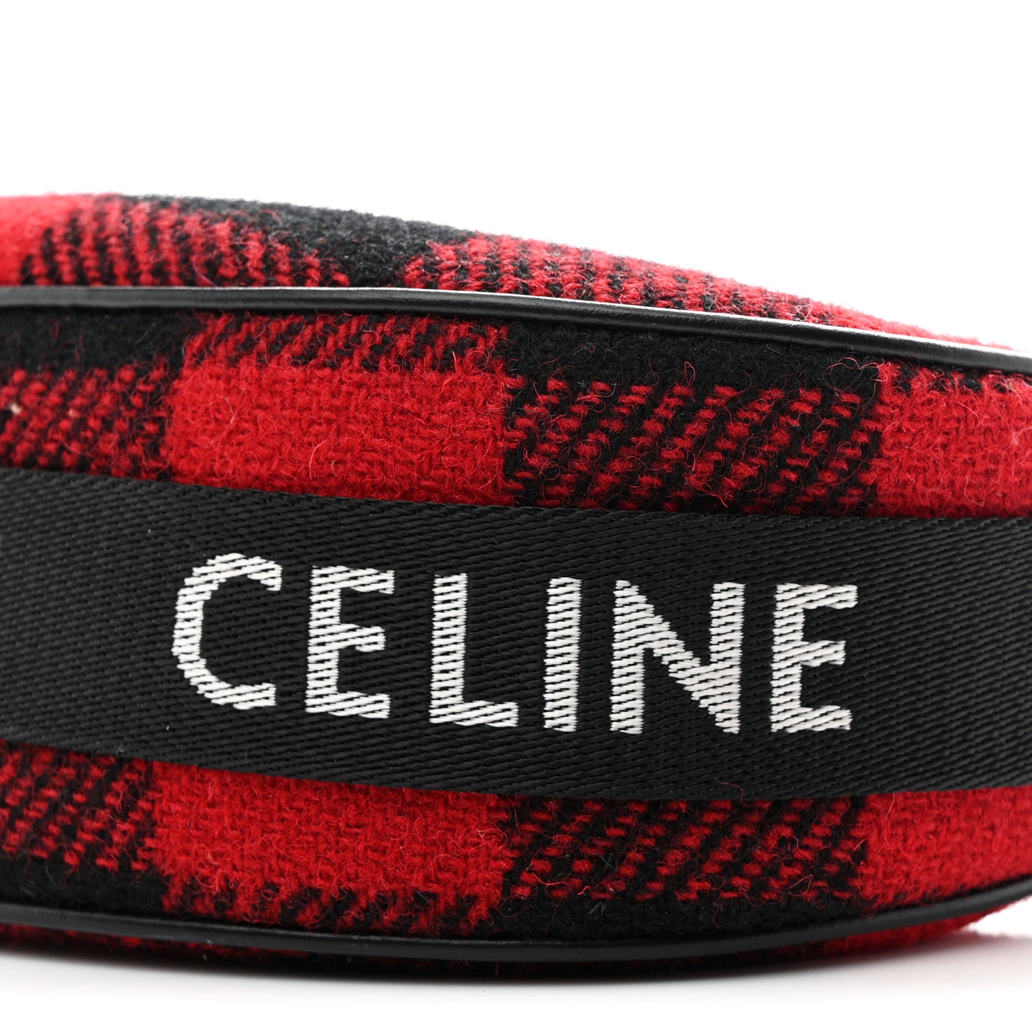 Celine Wool Tartan Medium Ava Triomphe Shoulder Bag Red Black 10 of 10