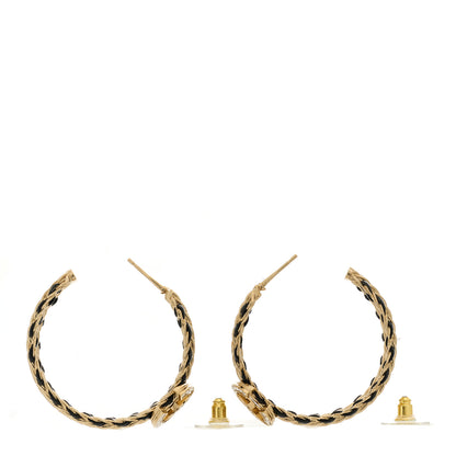 Chanel Crystal Lambskin CC Double Chain Hoop Earrings Gold Black 3 of 4