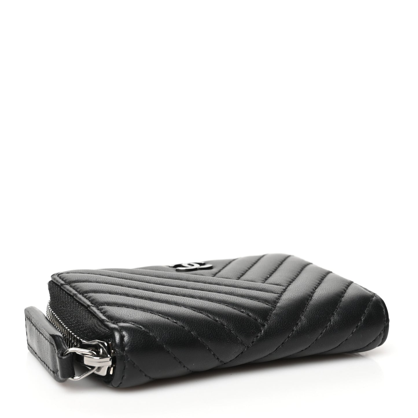 Lambskin Quilted Crossing Zip Around Coin Purse Black