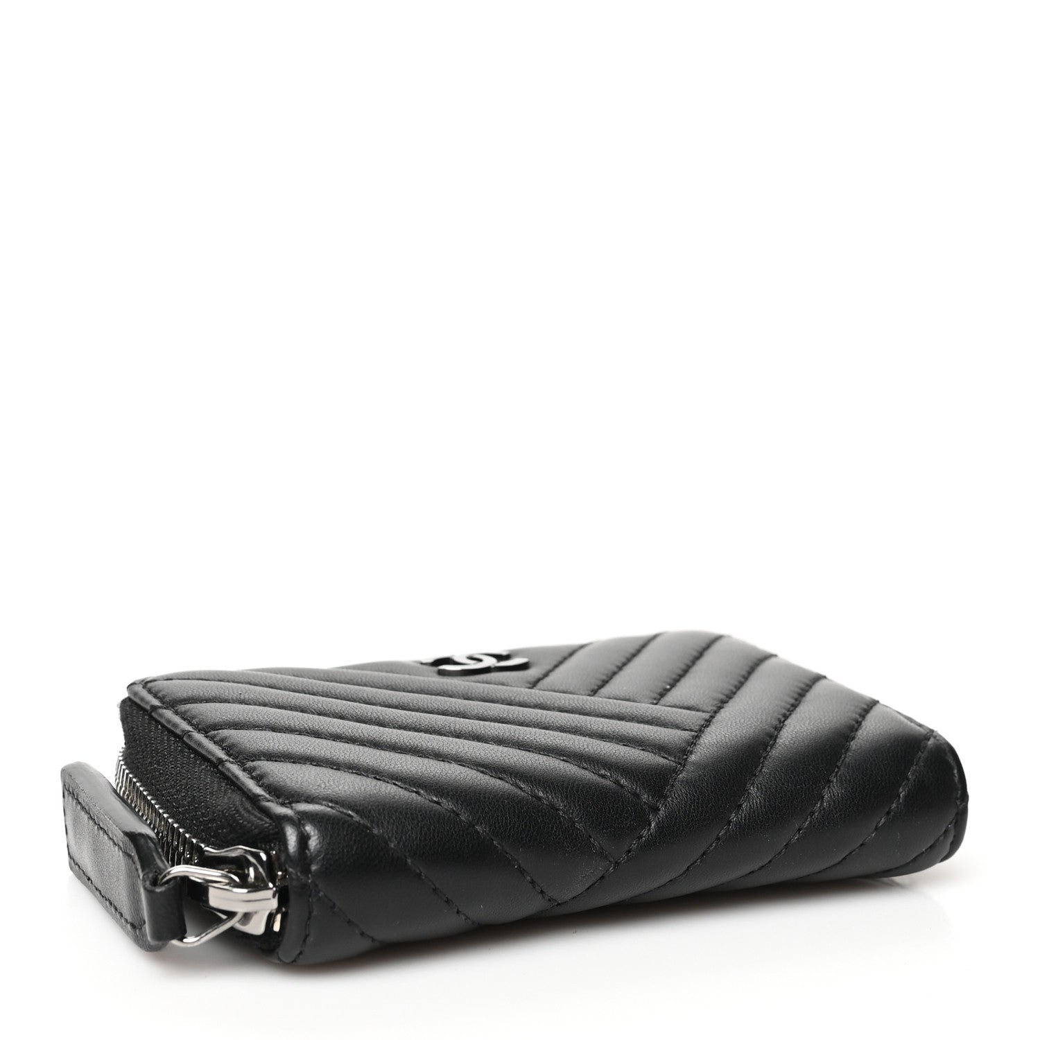 Chanel Lambskin Quilted Crossing Zip Around Coin Purse Black 4 of 10