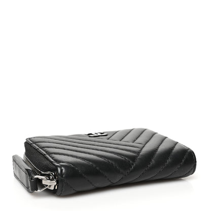 Chanel Lambskin Quilted Crossing Zip Around Coin Purse Black 4 of 10