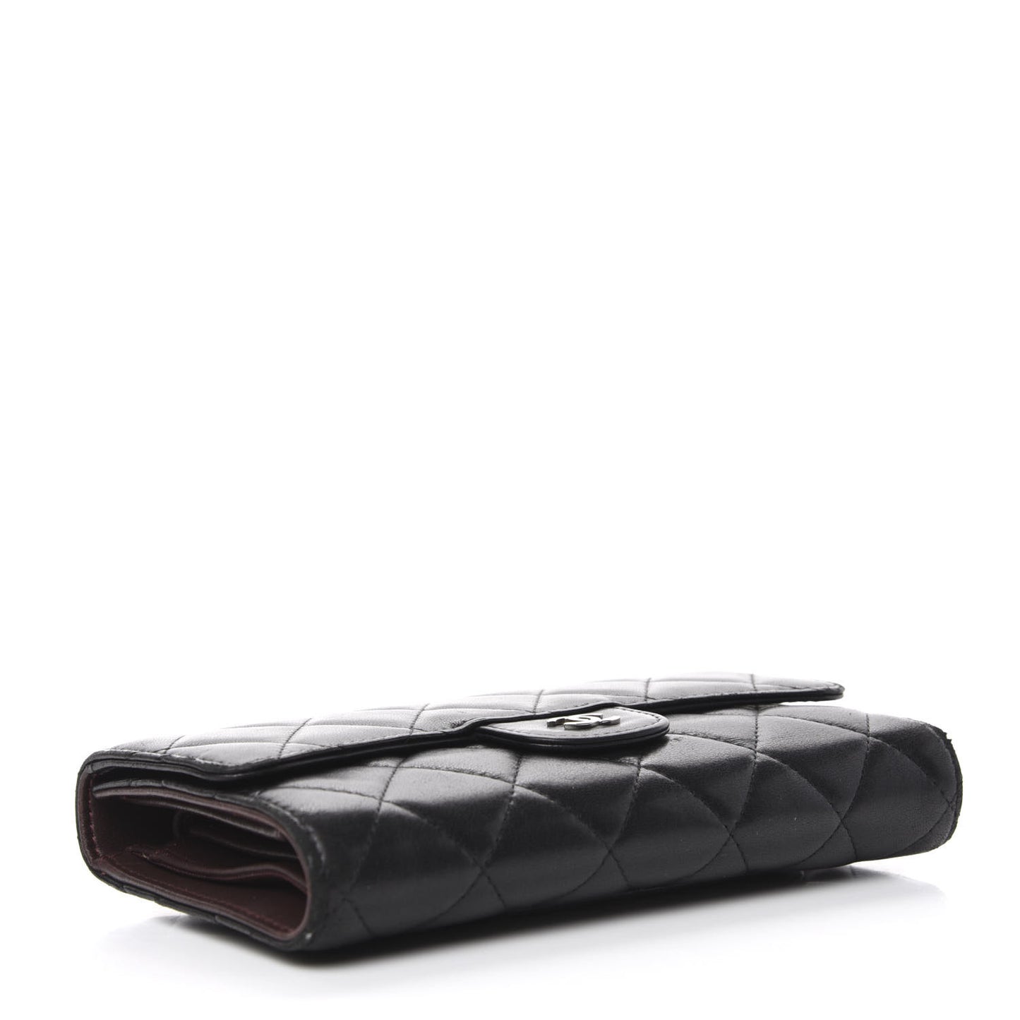 Lambskin Quilted Large Flap Wallet Black