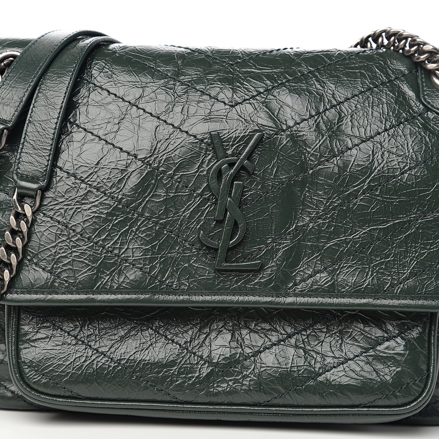 Saint Laurent Crinkled Calfskin Matelasse Monogram Medium Niki Chain Satchel Military Olive 8 of 8