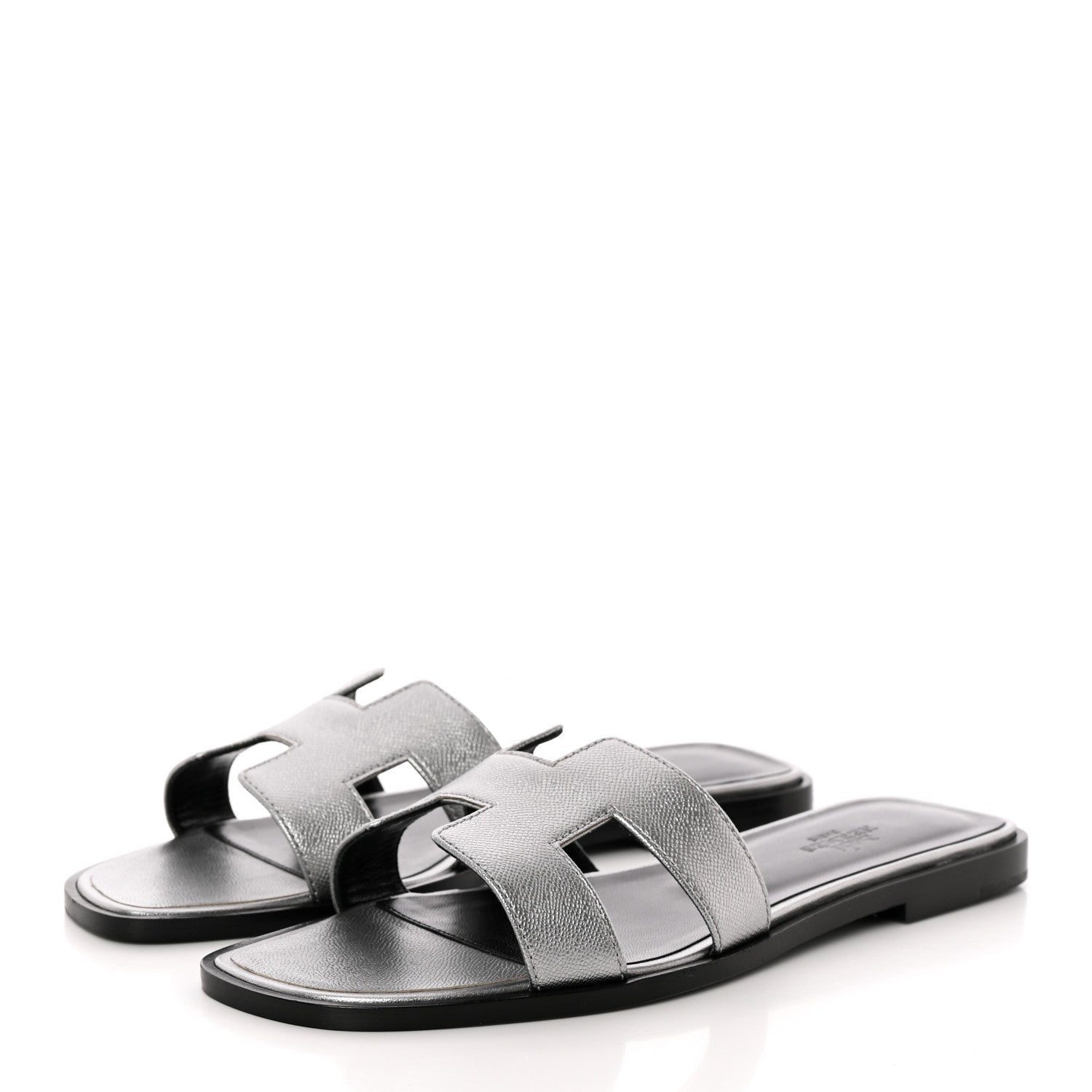Hermes Metallic Epsom Oran Sandals 37.5 Gris Argente 3 of 11