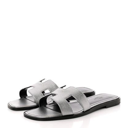 Hermes Metallic Epsom Oran Sandals 37.5 Gris Argente 3 of 11