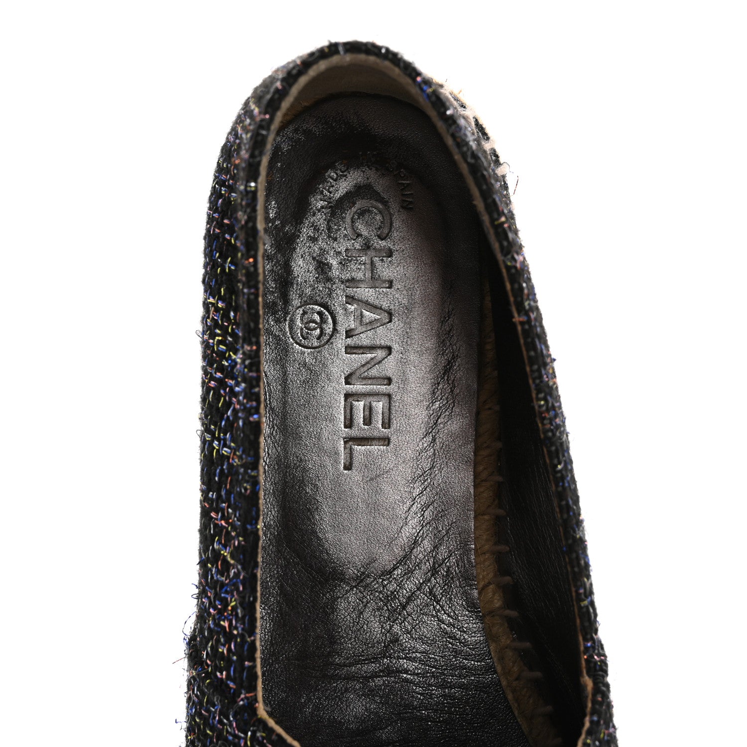 Chanel Metallic Tweed Patent CC Espadrilles 37 Black Silver 7 of 14