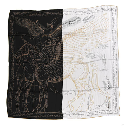 Hermes Silk Twill Le Pegase D Hermes Giant Scarf 140 Black White Or 1 of 8