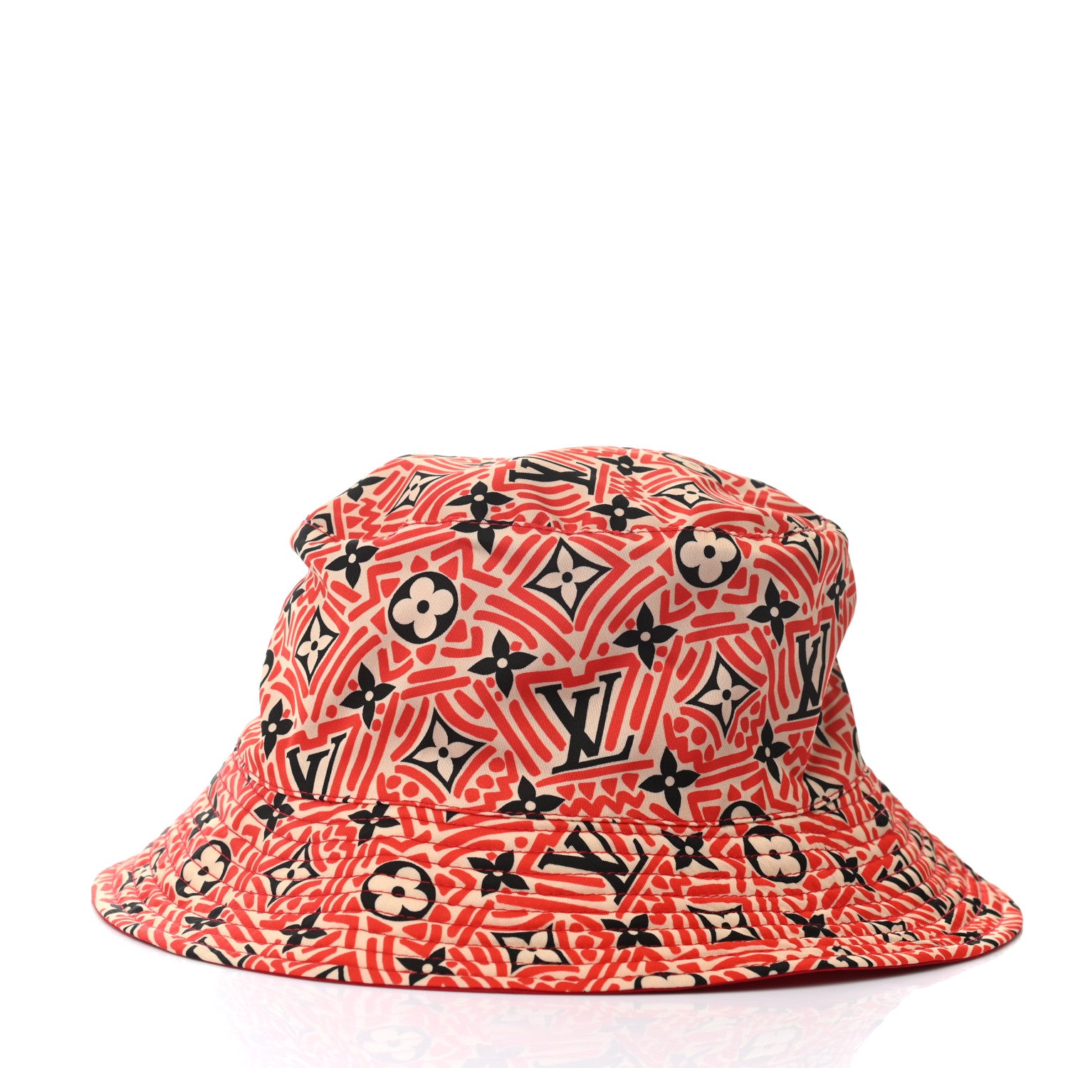 Louis Vuitton Nylon Canvas Monogram Giant Crafty Reversible Bucket Hat Creme Rouge 9 of 15