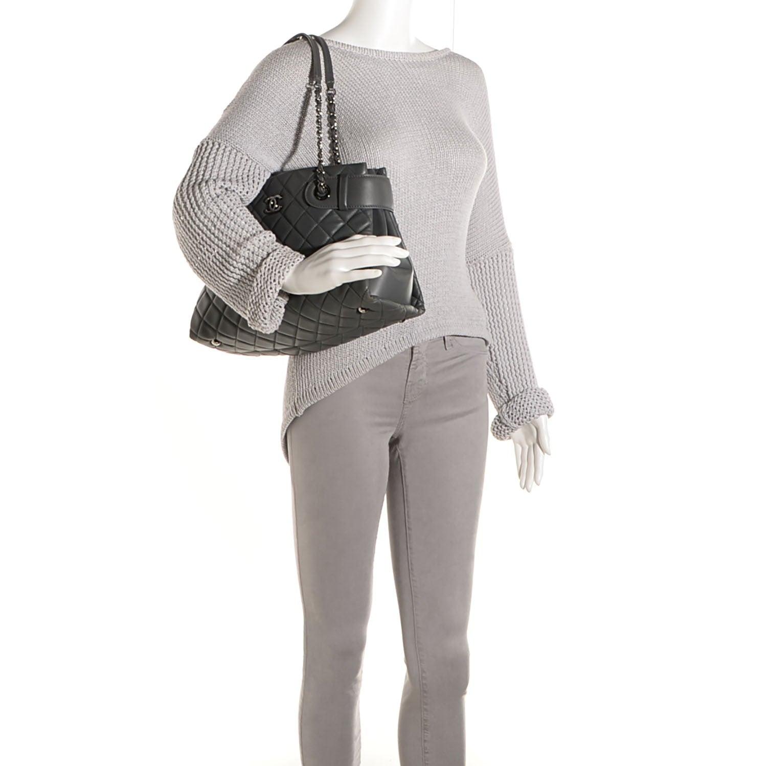 Chanel Lambskin Quilted Small Coco Loop Tote Grey 2 of 7