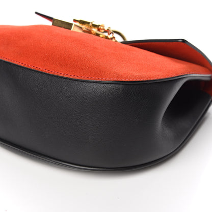 Chloe Suede Smooth Calfskin Drew Shoulder Bag Plaid Red Black 11 of 12